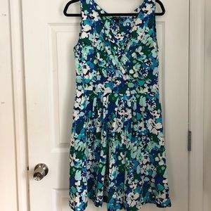 blue floral wrap style dress